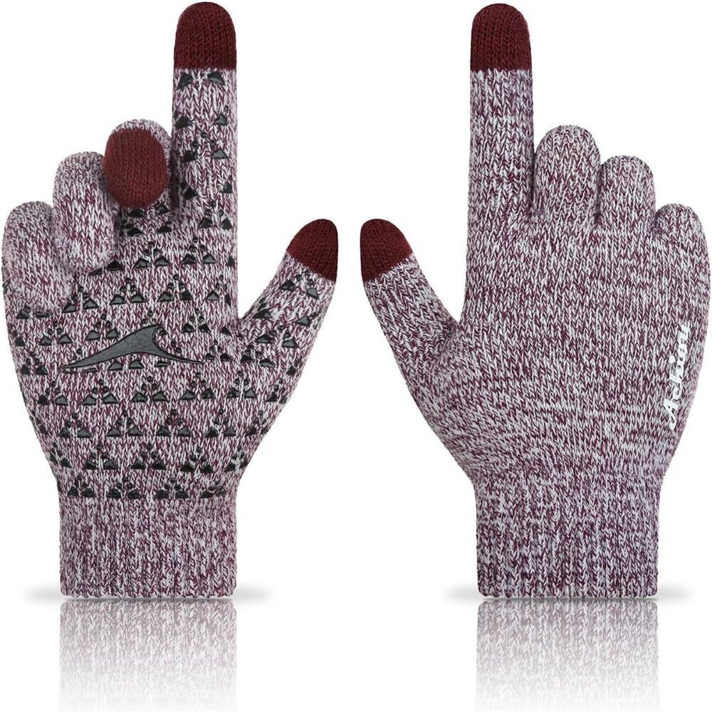 Women White Burgundy Upgraded Touch Screen Thermal Soft Knit Lining Winter Glove